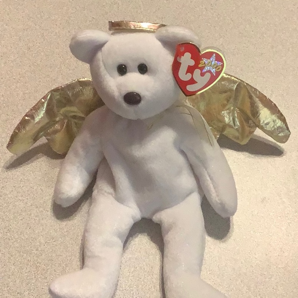 Ty Angel Bear Plush with Gold Wings